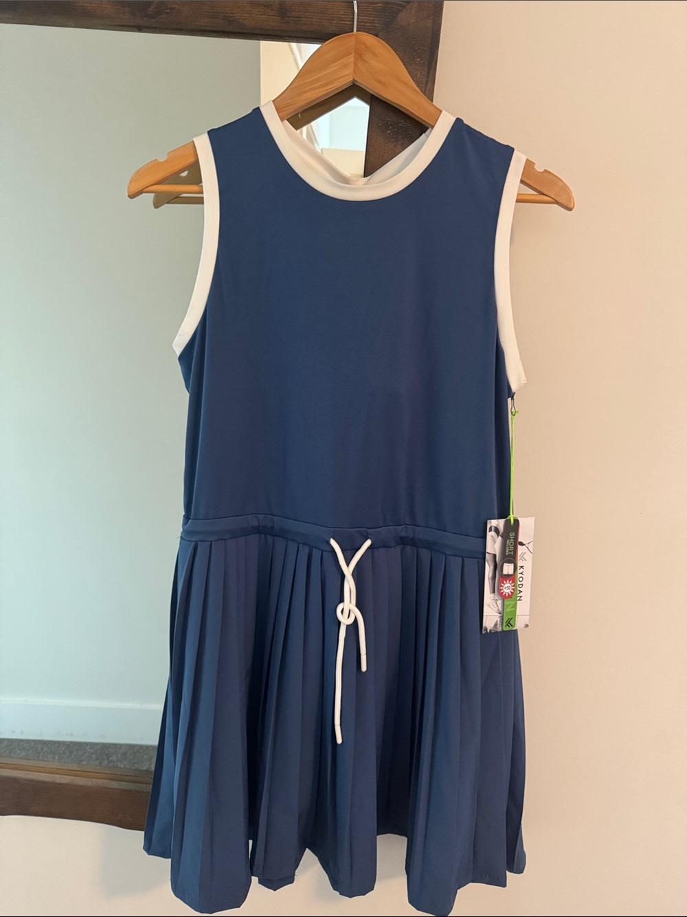 Kyodan Navy Blue Sleeveless Pleated Tennis Golf Pickle BallDress with White Trim